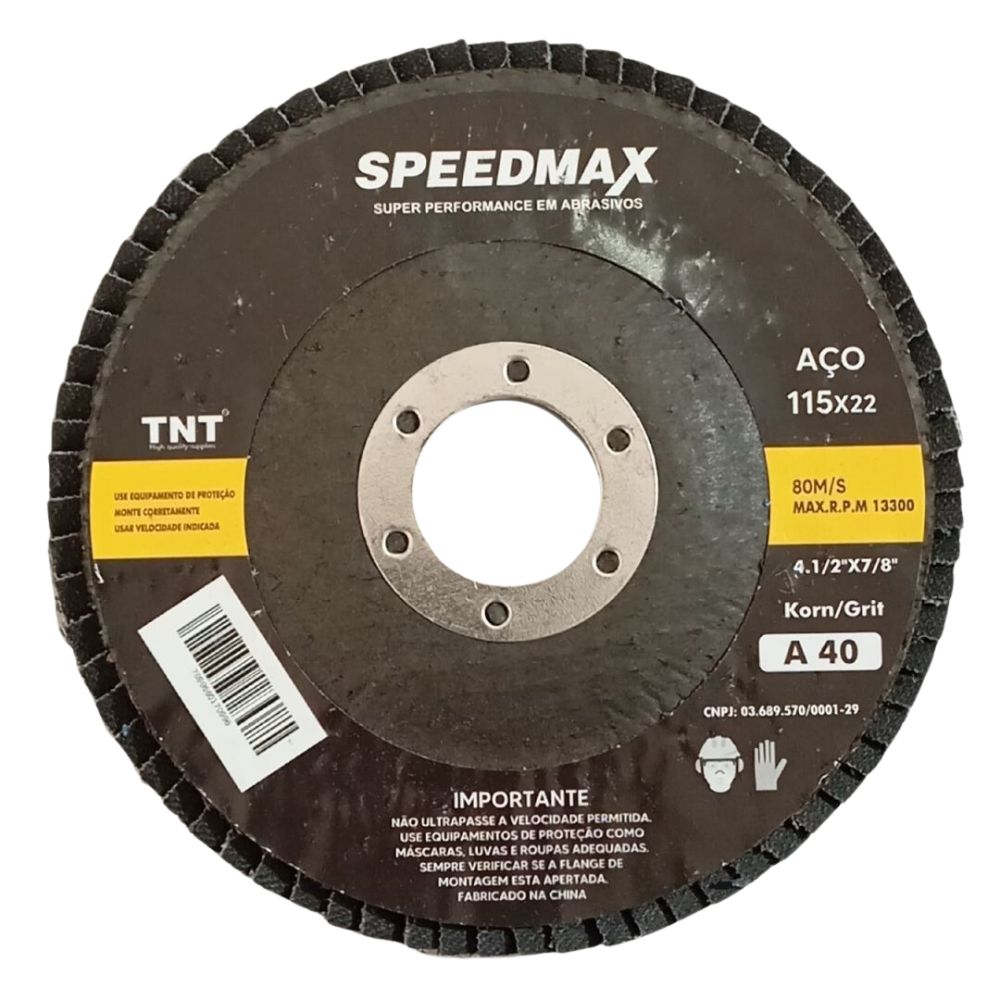 DISCO DE DESBASTE TIPO FLAP GRAO 40 115MM X 22MM -  FIBRA TNT