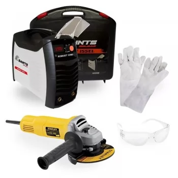 KIT INVERSORA DE SOLDA + ESMERILHADEIRA ANGULAR + OCULOS DE PROTECAO E LUVA DE RASPA